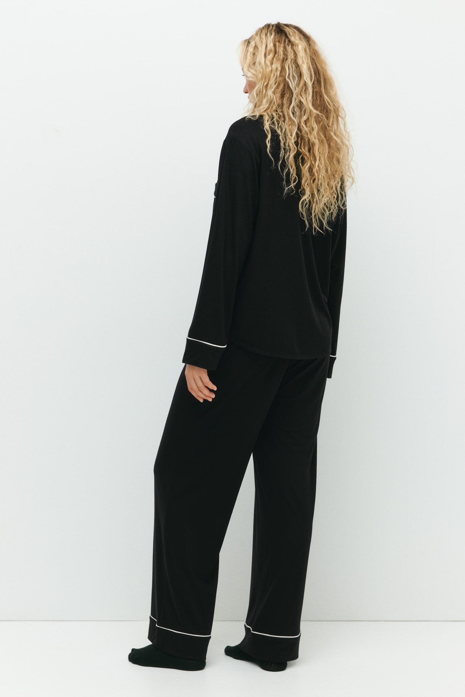 MAMA פיג'מה עם סיומת פס - שחור/בורדו/ירוק חאקי בהיר - 4