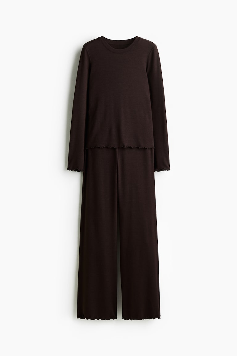 Pyjama à finition surjetée - Marron foncé - FEMME | H&M FR