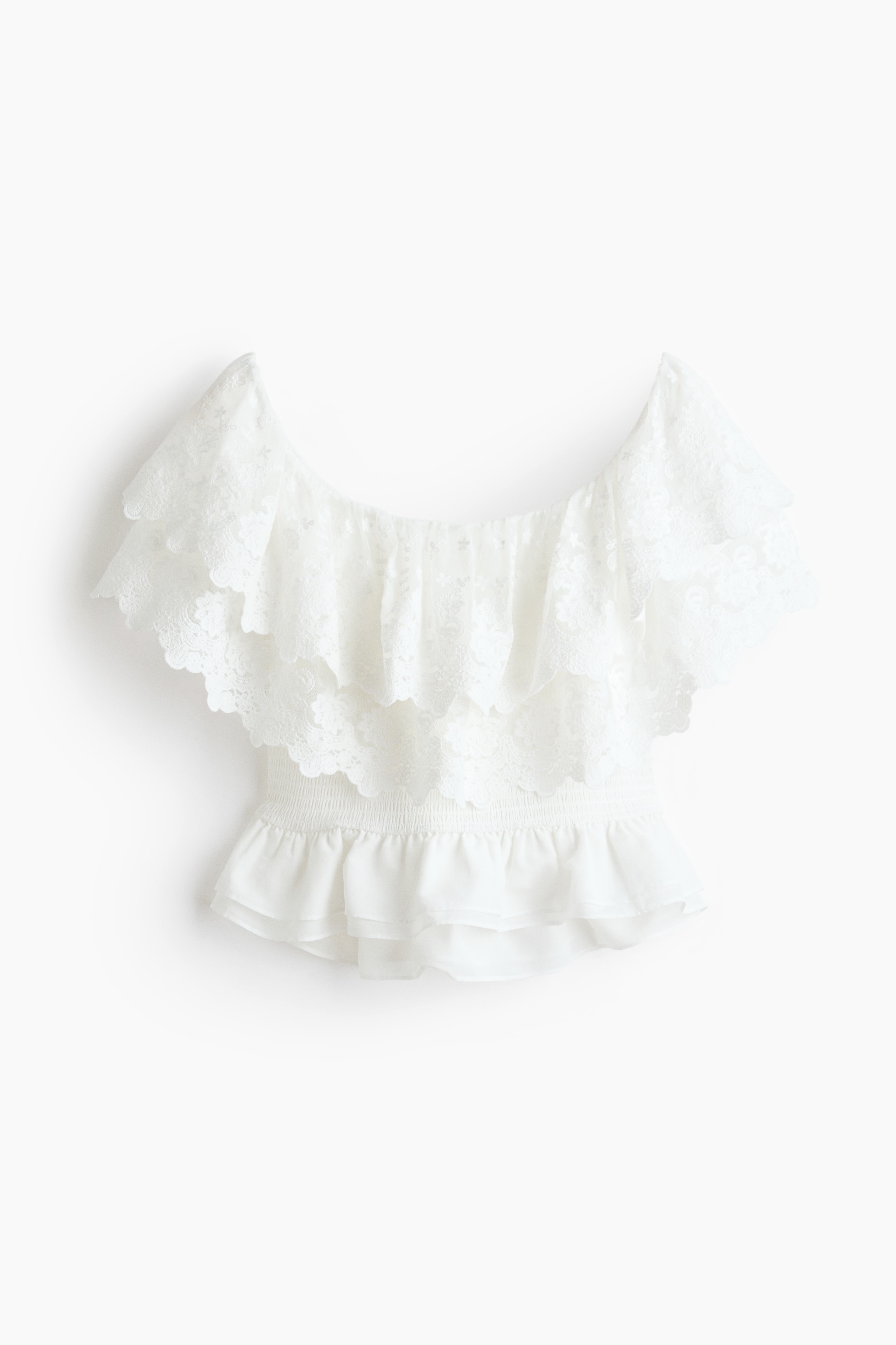 Flounced off-the-shoulder top - White/Light pink