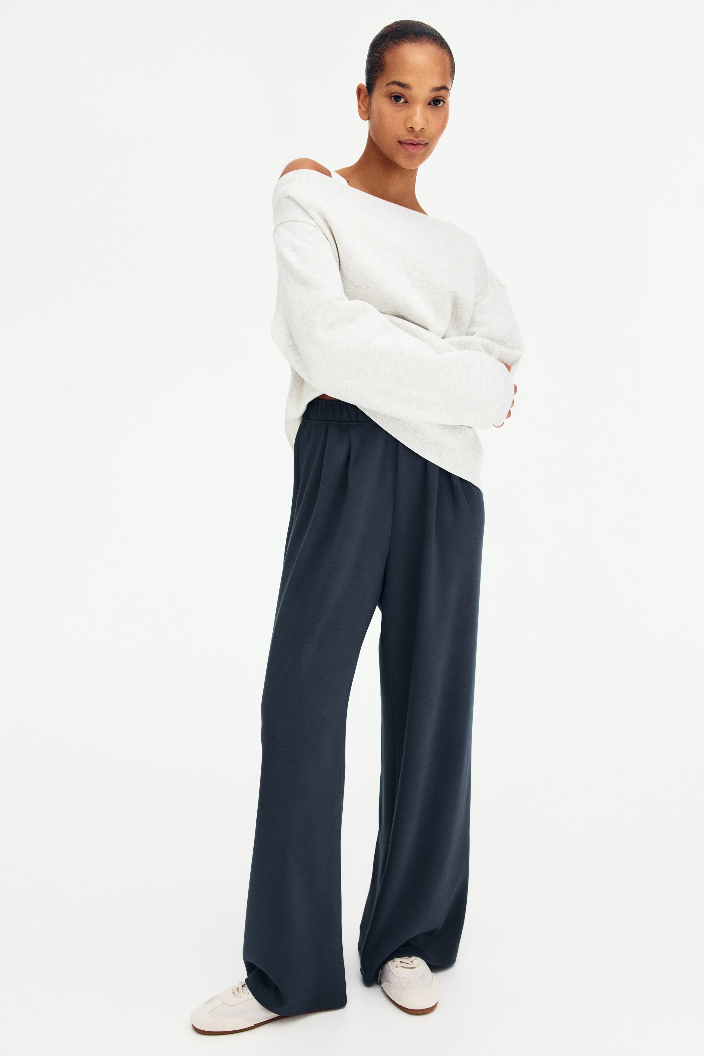 Pantalón amplio con cintura elástica - Azul paloma oscuro/Negro/Marrón oscuro/Rojo