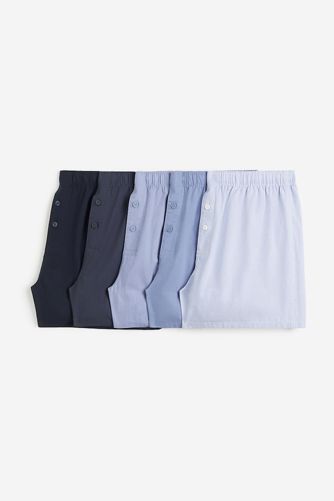 5-pack woven cotton boxer shorts - Light blue/Dark blue/Black/White checked/Dark blue/Checked/Light beige/Patterned/dc/dc/dc/dc/dc/dc/dc/dc/dc/dc - 1