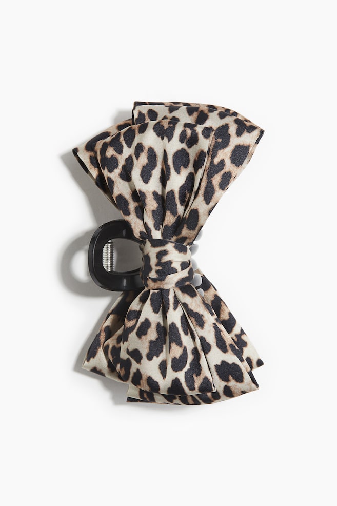 Hair Claw with Bow - Light beige/leopard print - 1