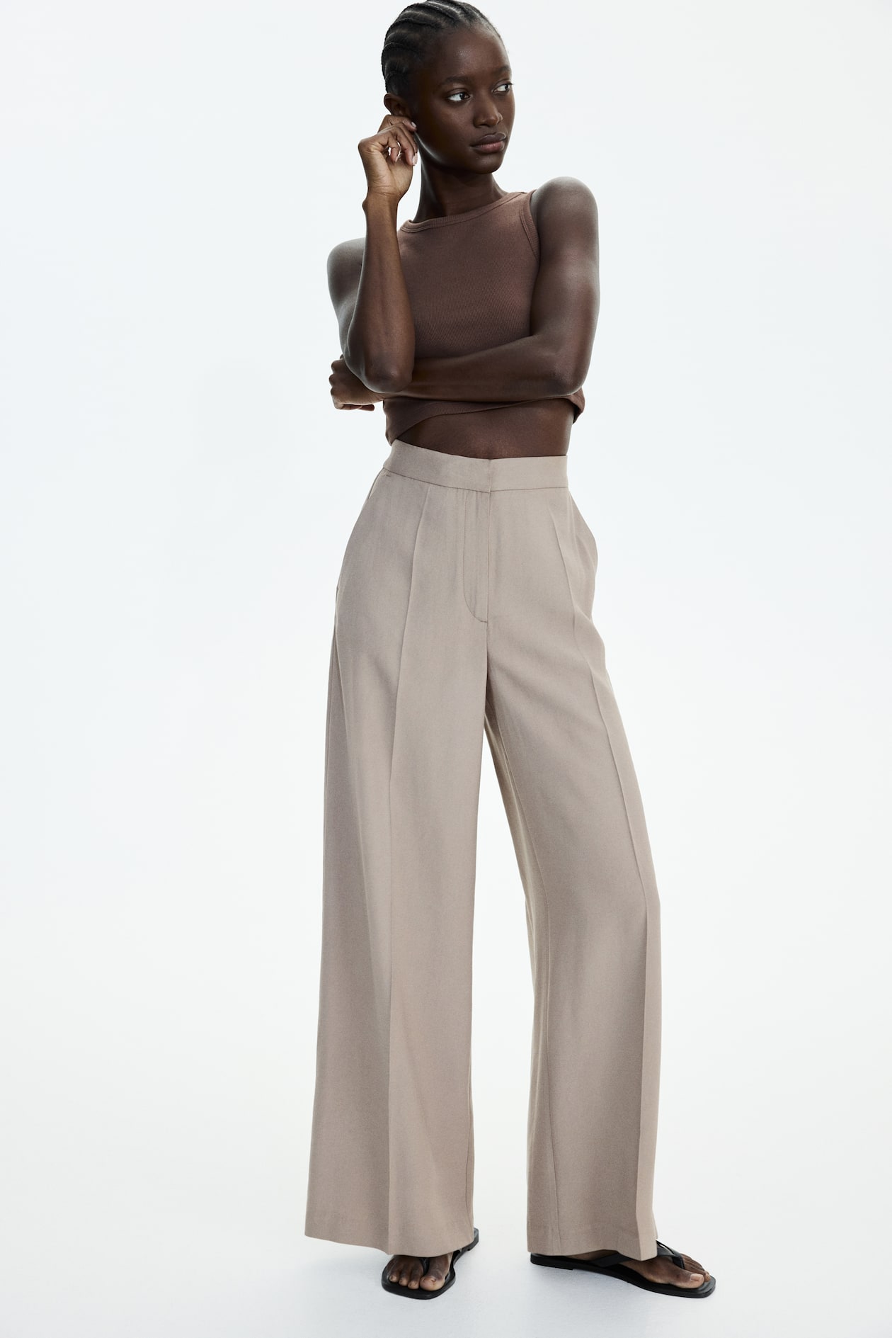 Wide-Leg Pants Beige Ladies H&M PH