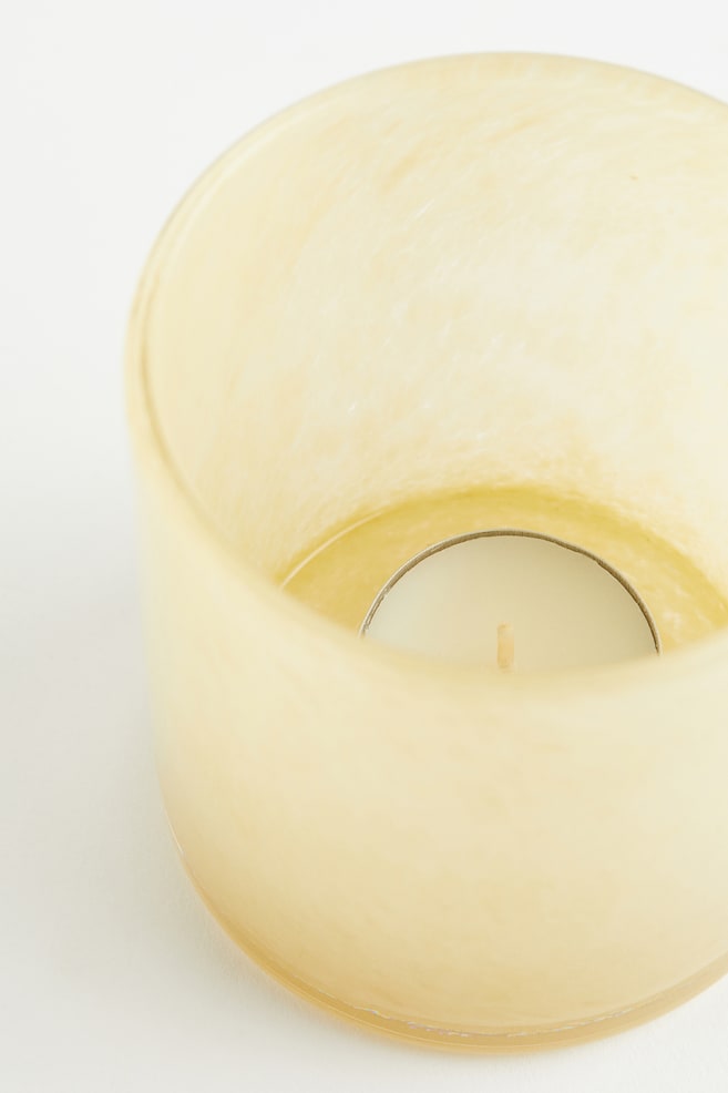 Small glass tealight holder - Light yellow/Light beige/Green/Brown/dc - 2