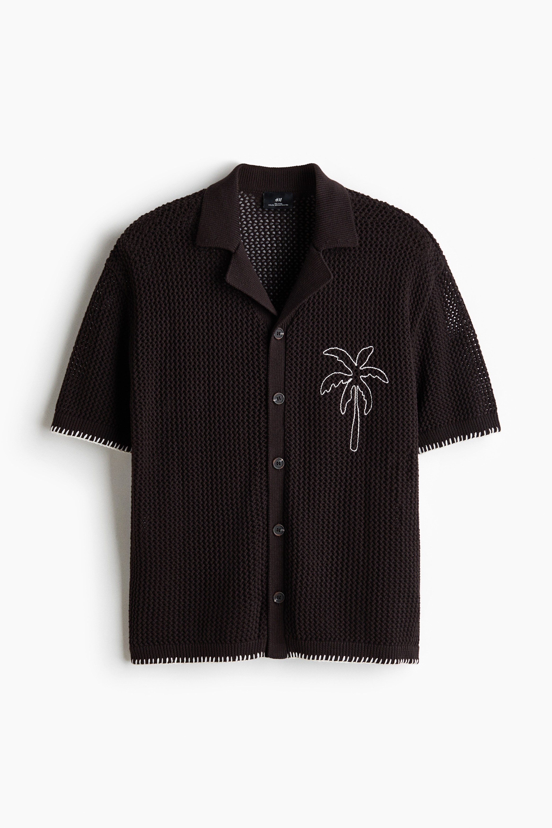 Relaxed-Fit Open-Knit Resort Shirt - Dark brown/palm tree/Navy blue/palm tree/Cream/palm tree