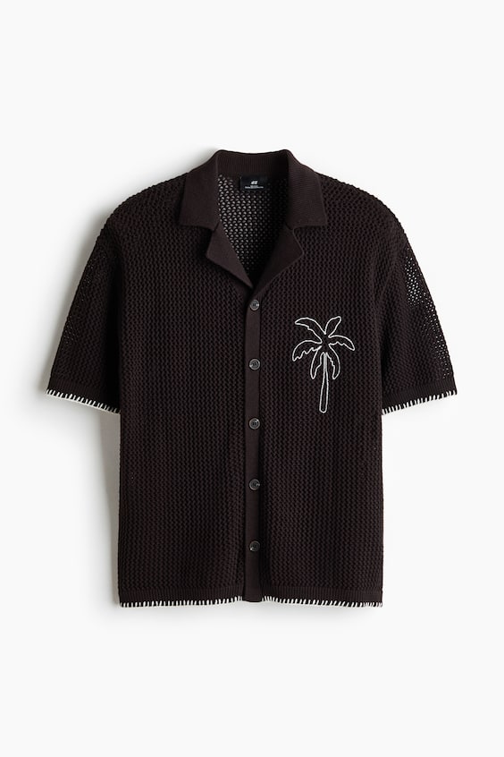 Мужские рубашки H&M Relaxed-Fit Open-Knit Resort Shirt