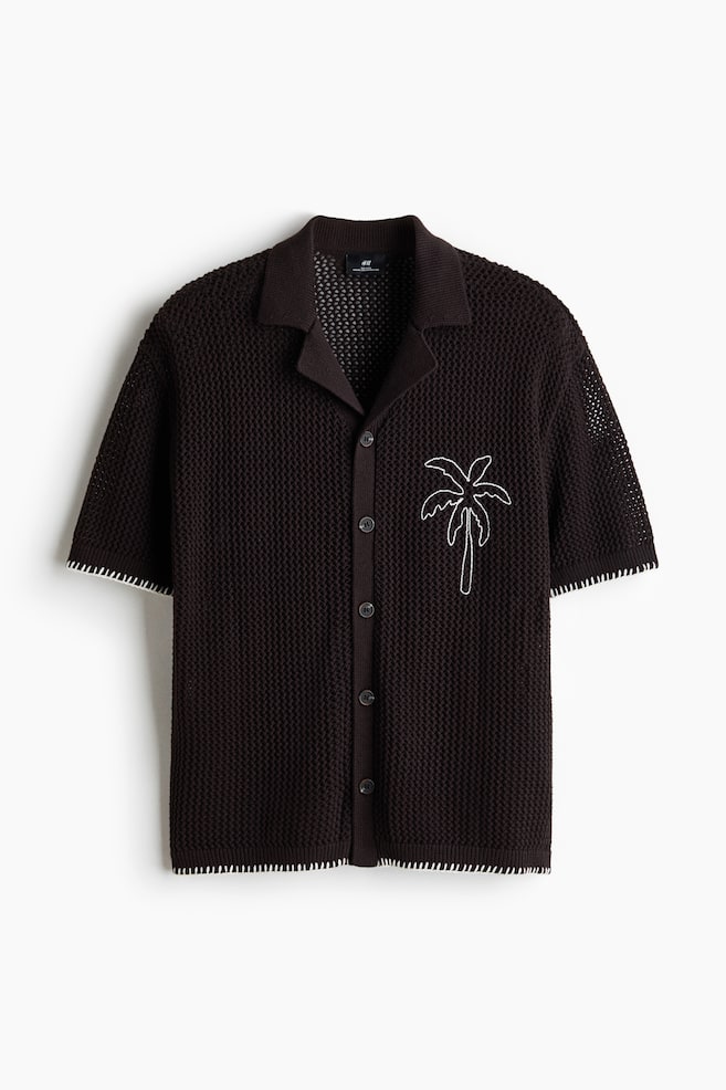 Relaxed-Fit Open-Knit Resort Shirt - Dark brown/palm tree/Navy blue/palm tree - 1