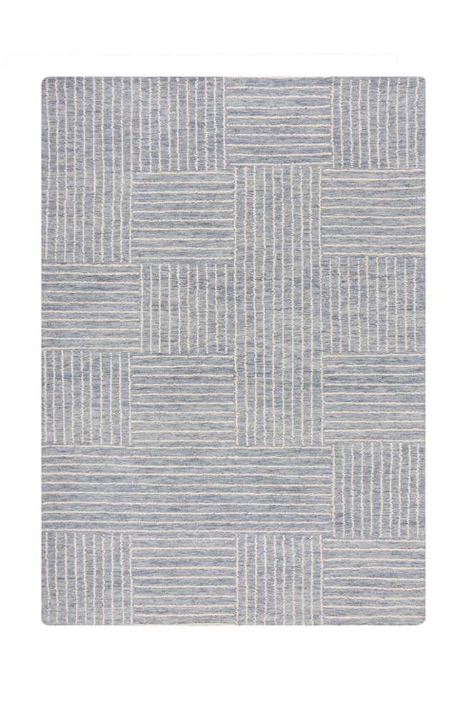 Tapis En Laine À Carreaux Abstraits - Bleu - 1