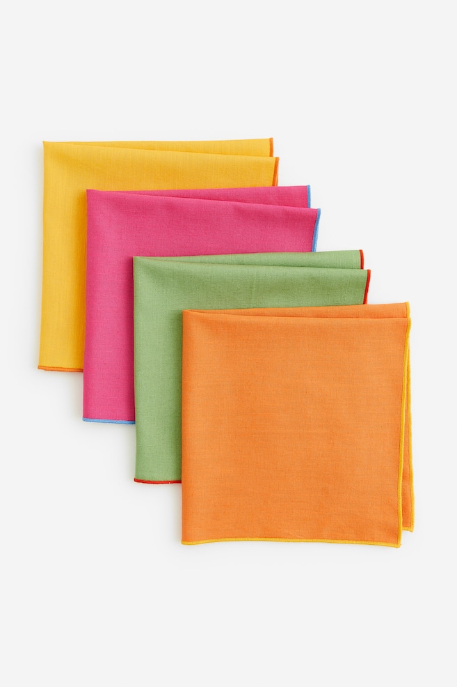 4-pack cotton-blend napkins - Yellow/Pink/Green/Orange/White/Brown - 4