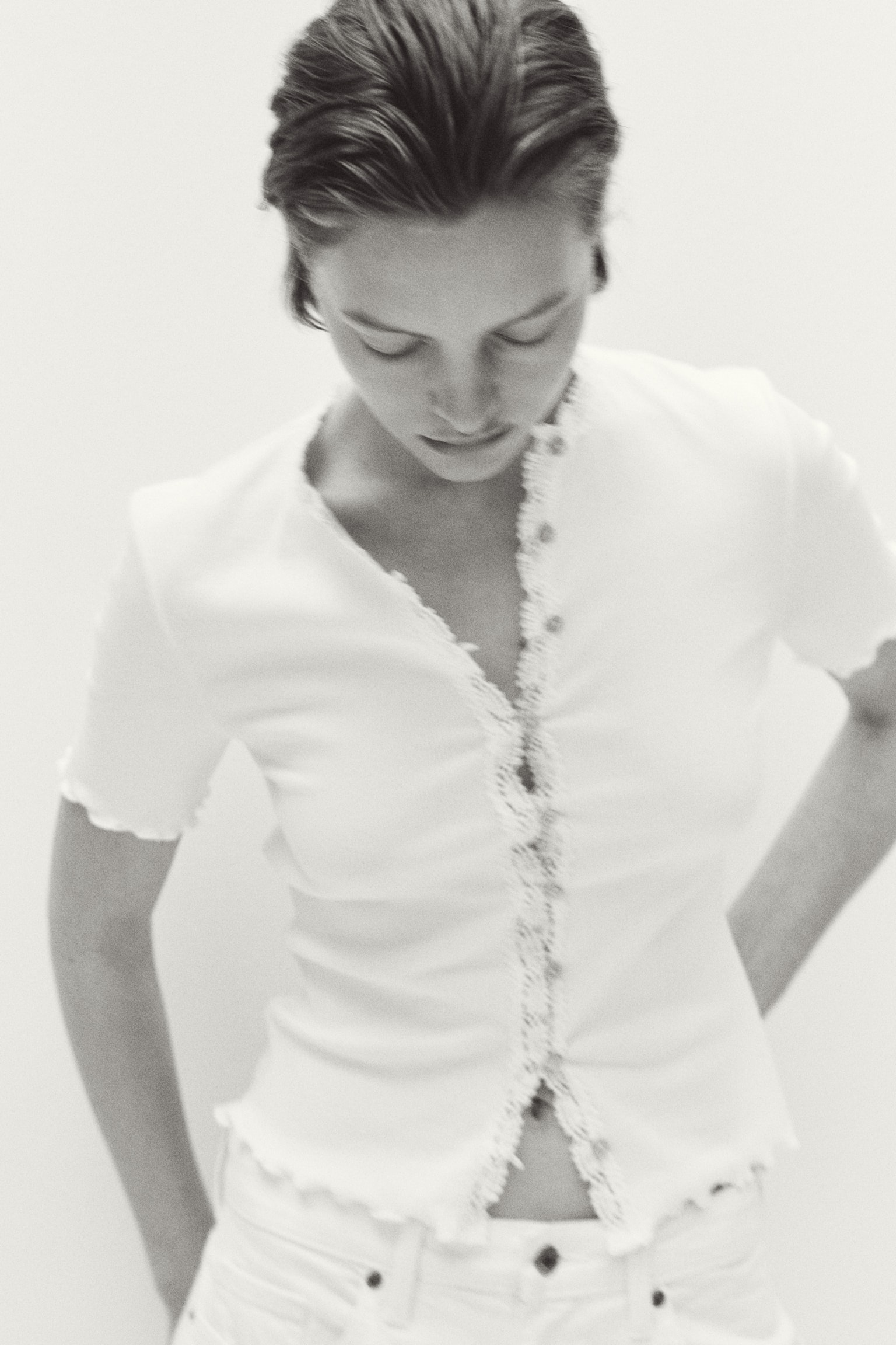 Lace-Trimmed Cotton Top - White - 1