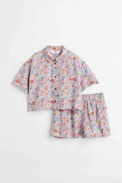 2-piece set - High waist - Short sleeve - White/Floral - Kids | H&M GB