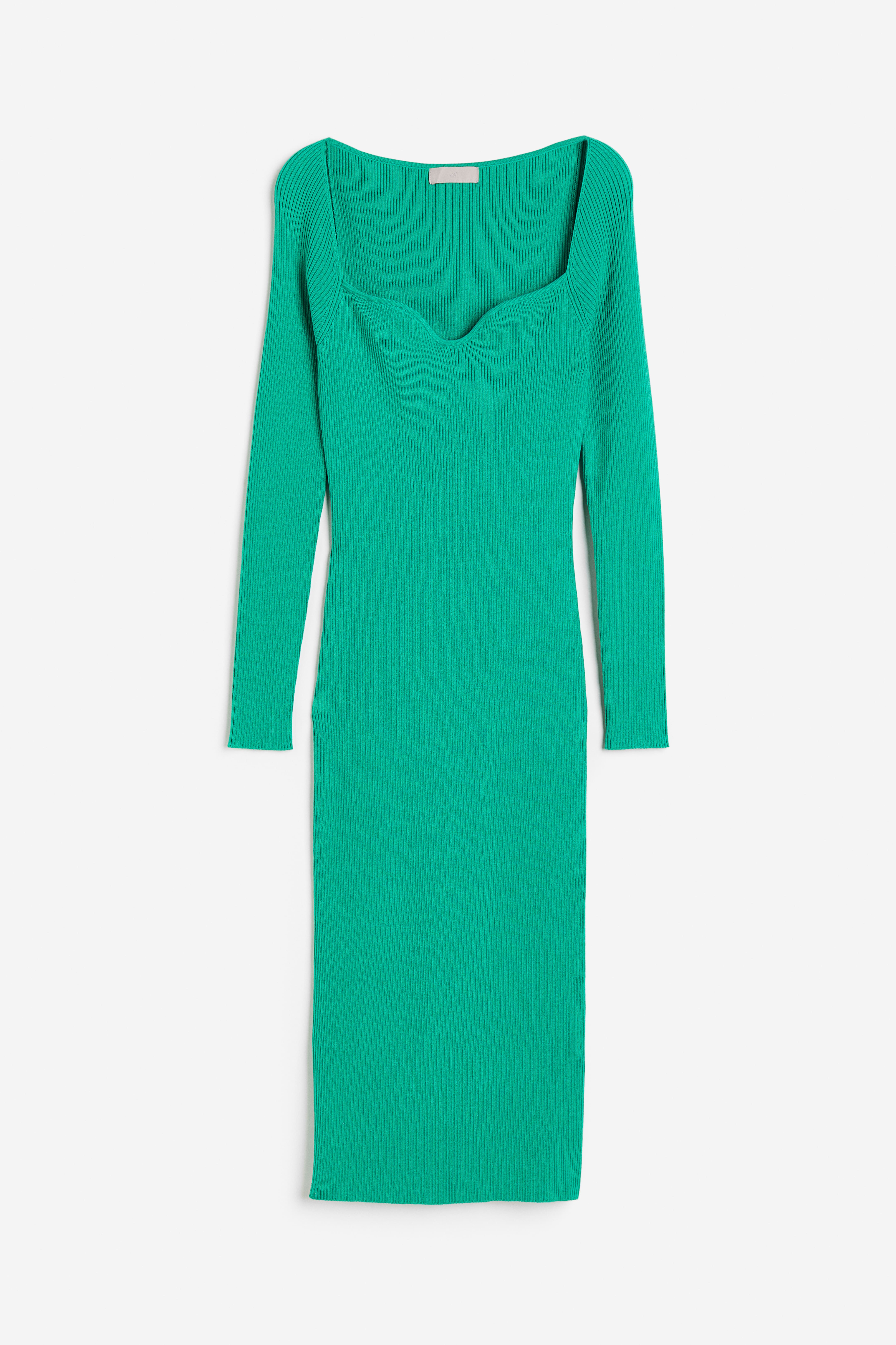 Rib-knit Bodycon Dress - Sweetheart Neckline - Long sleeve - Green - Ladies  | H&M US