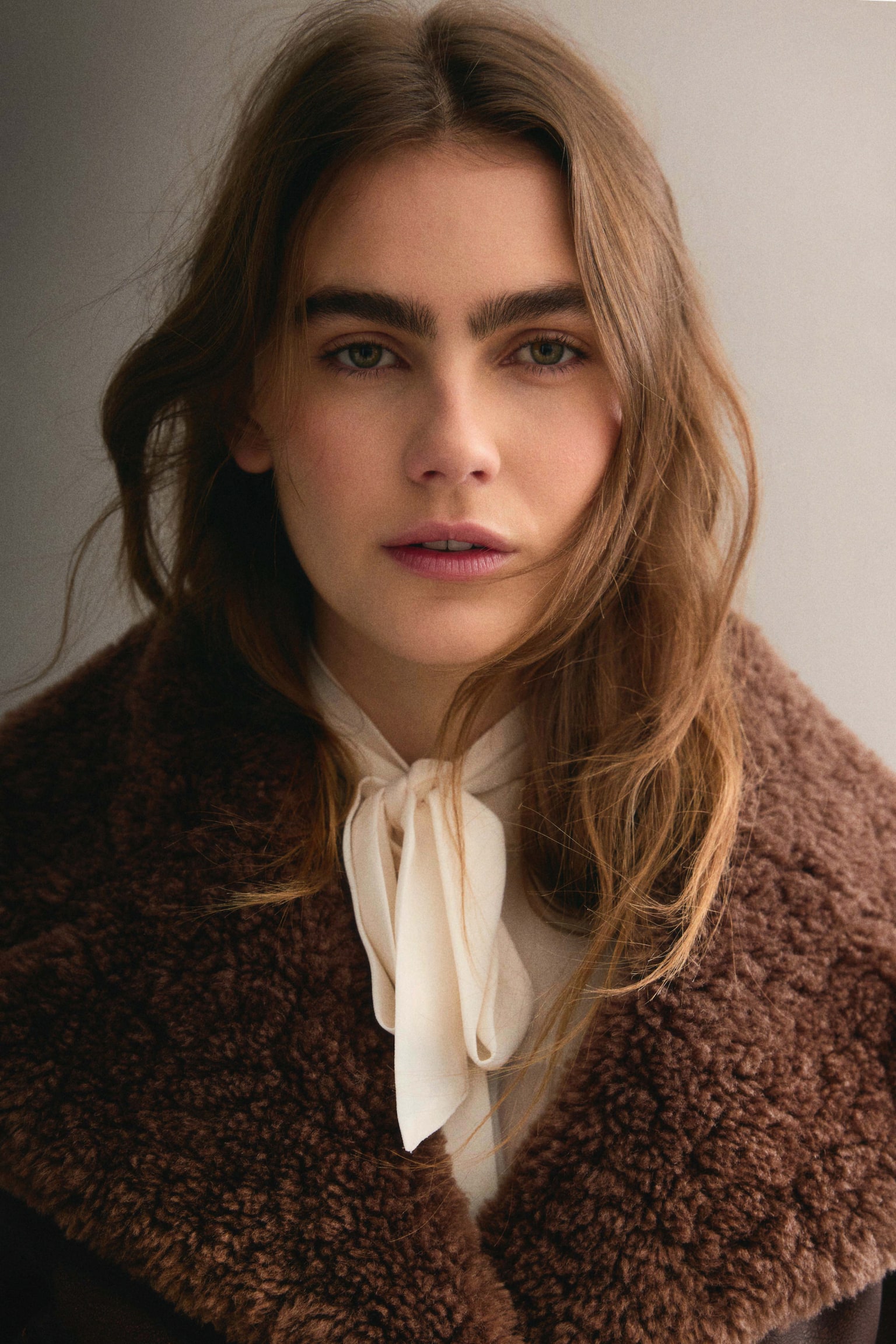 Teddy-collared biker jacket - Dark brown - 4