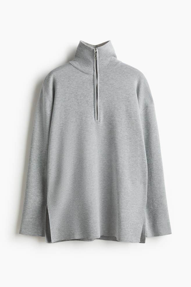 Pullover oversize con mezza cerniera - Grigio mélange/Talpa - 1