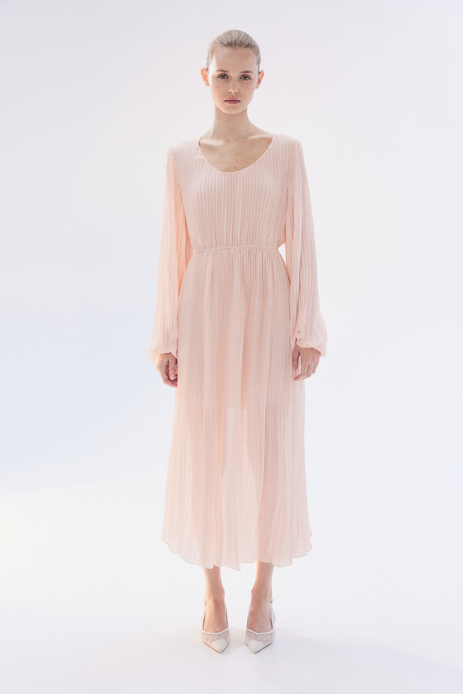 Pleated chiffon dress - Powder pink/Green - 6