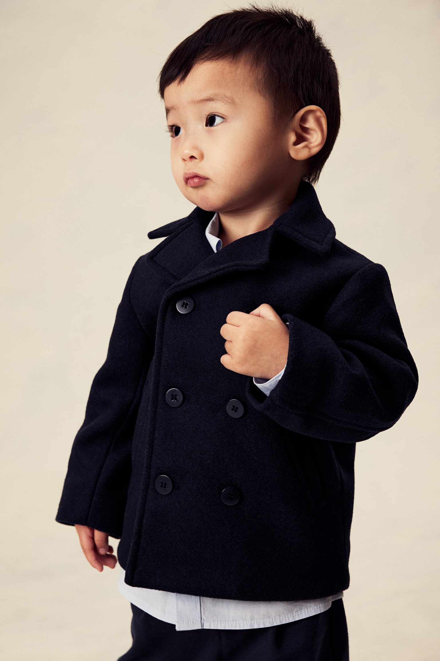 Wool-blend pea coat - Navy blue - 2