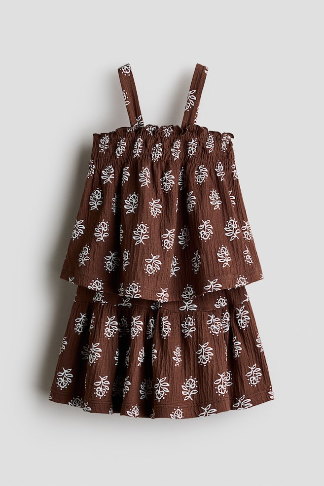 2-piece top and skirt set - Dark brown/Flowers/White/Flowers - 1