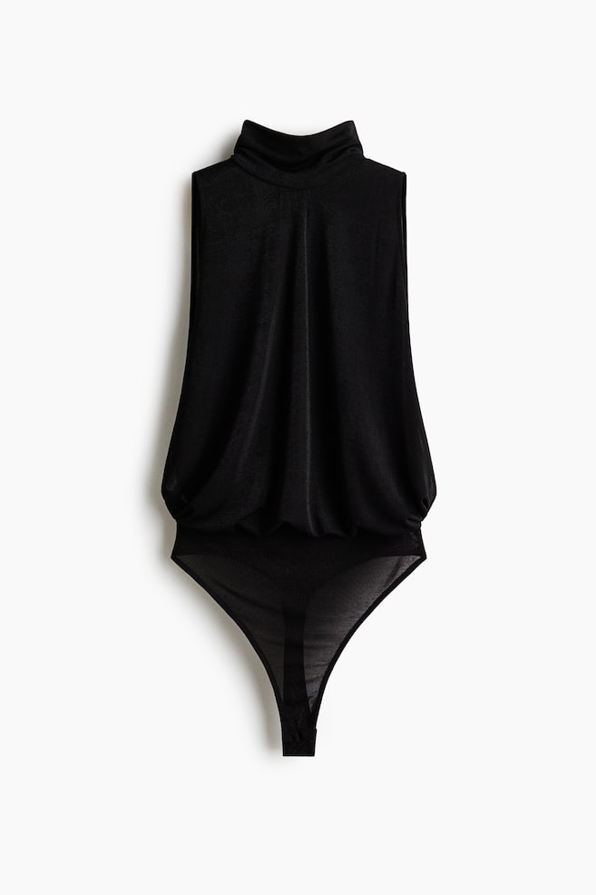 Draped Thong Bodysuit - Black - 1