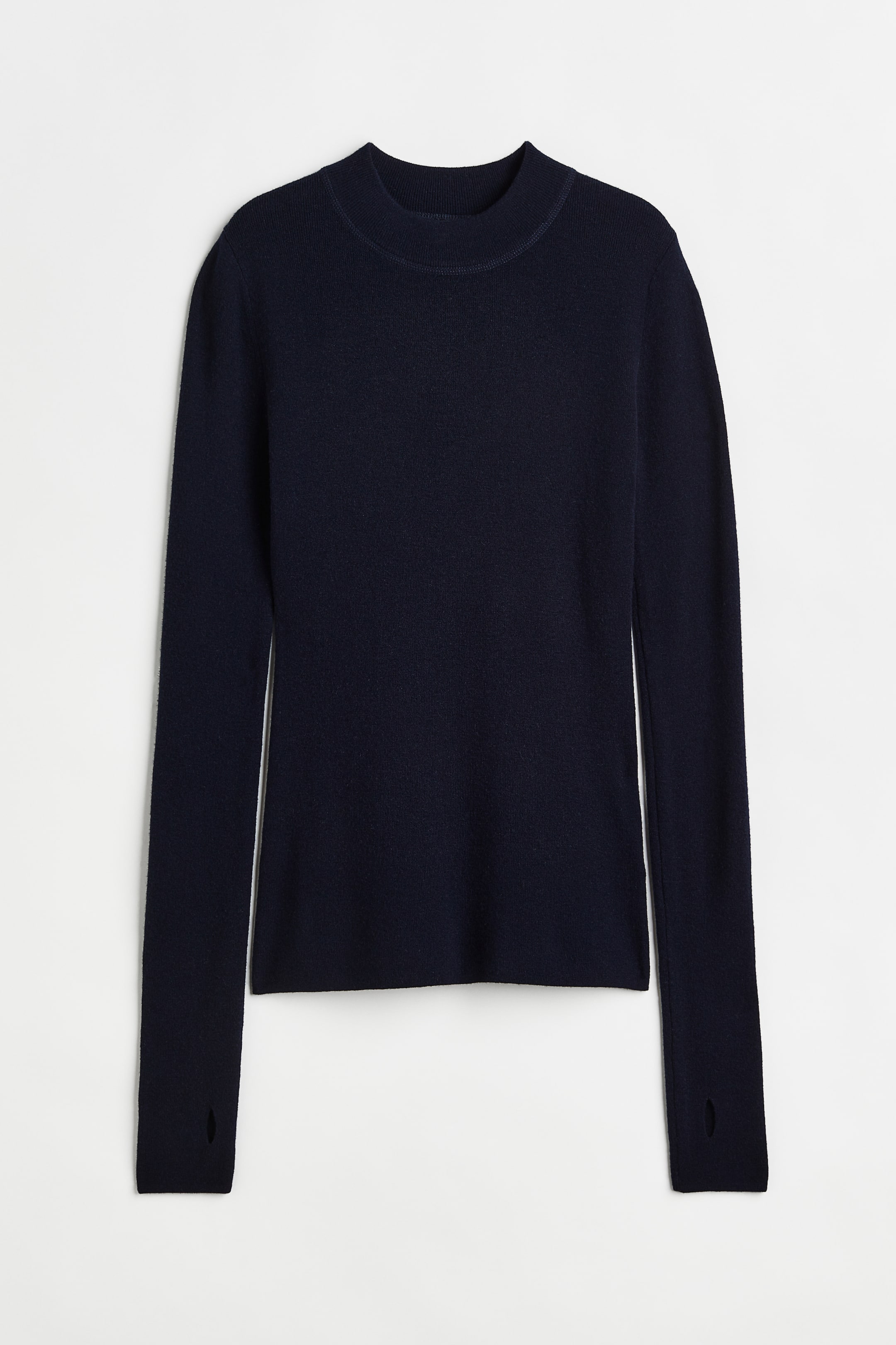 Cashmere-blend jumper - Round neck - Extra long sleeve - Dark blue ...