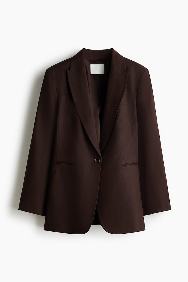 Blazer en lin mélangé - Marron foncé/Vert kaki foncé/Beige clair - 1
