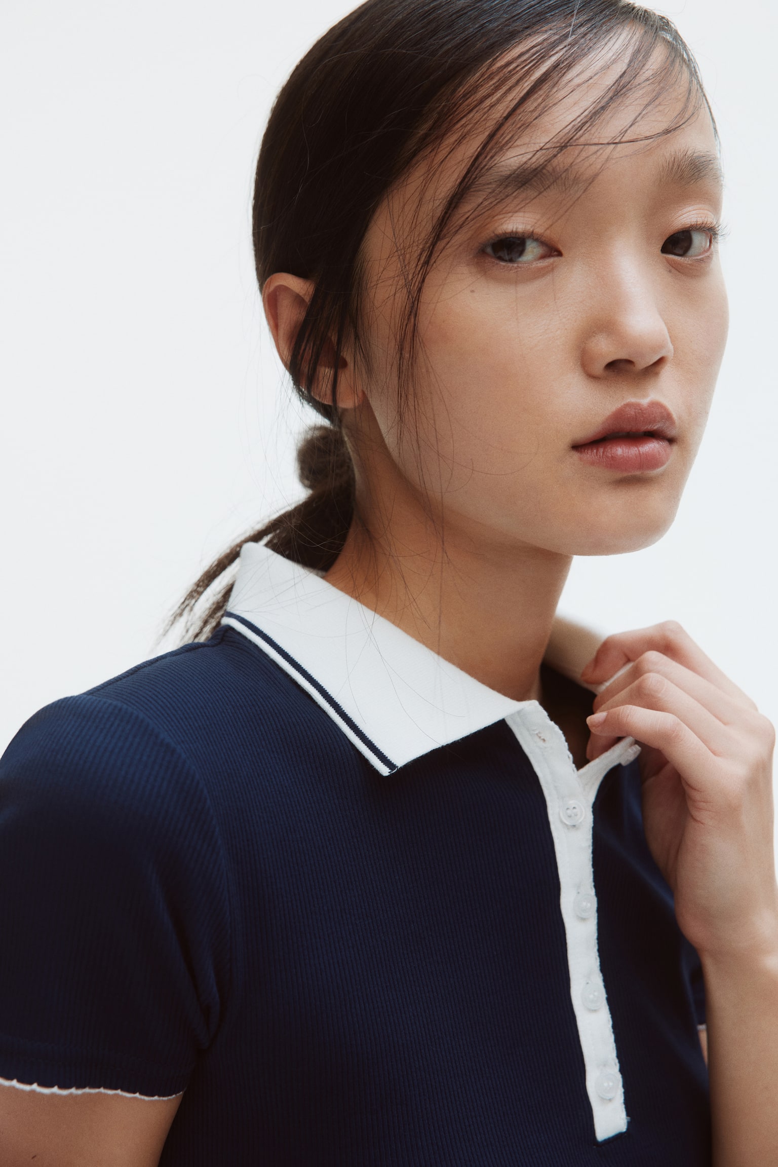 Vestido polo con vuelo - Azul marino/Borgoña - 3