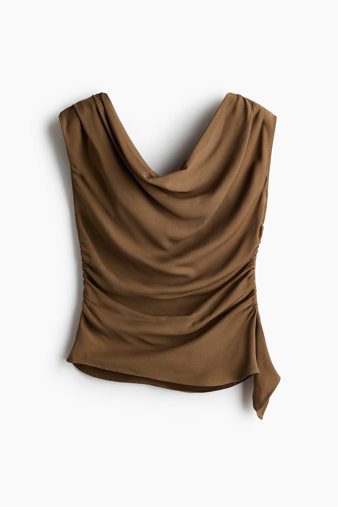 Draped One-Shoulder Top - Dark beige - 1