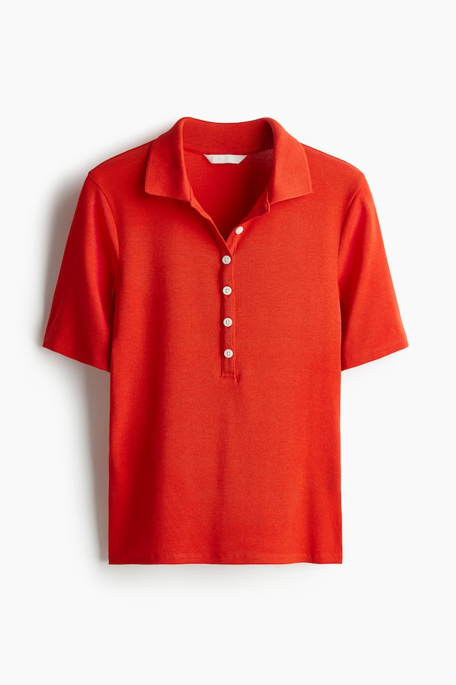 Ribbed Polo Shirt - Bright red/Red/striped/Cream/striped - 1