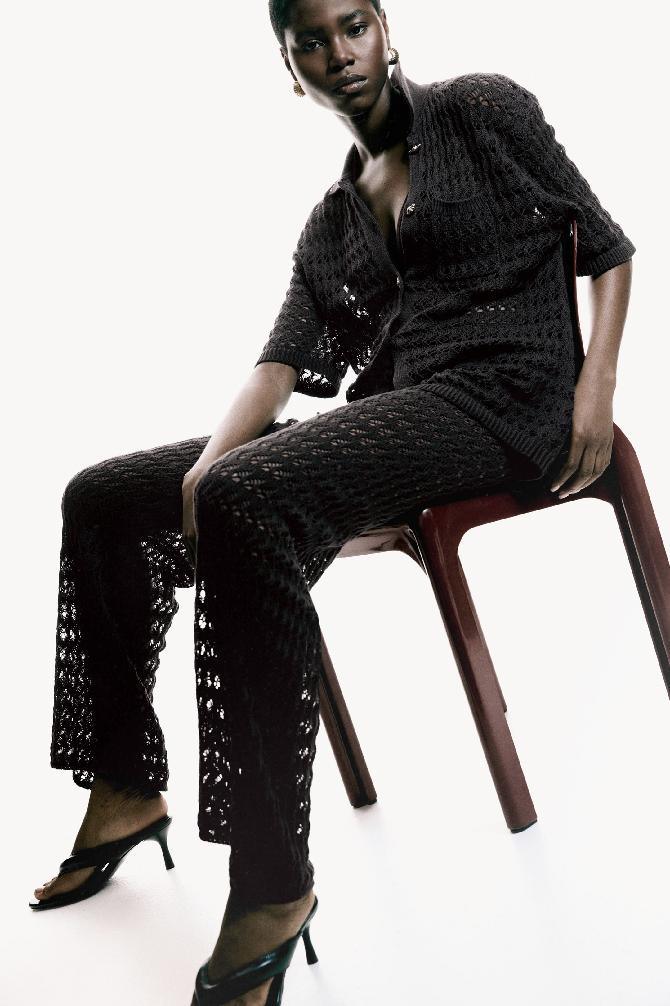 Pantalon en coton d'aspect crocheté