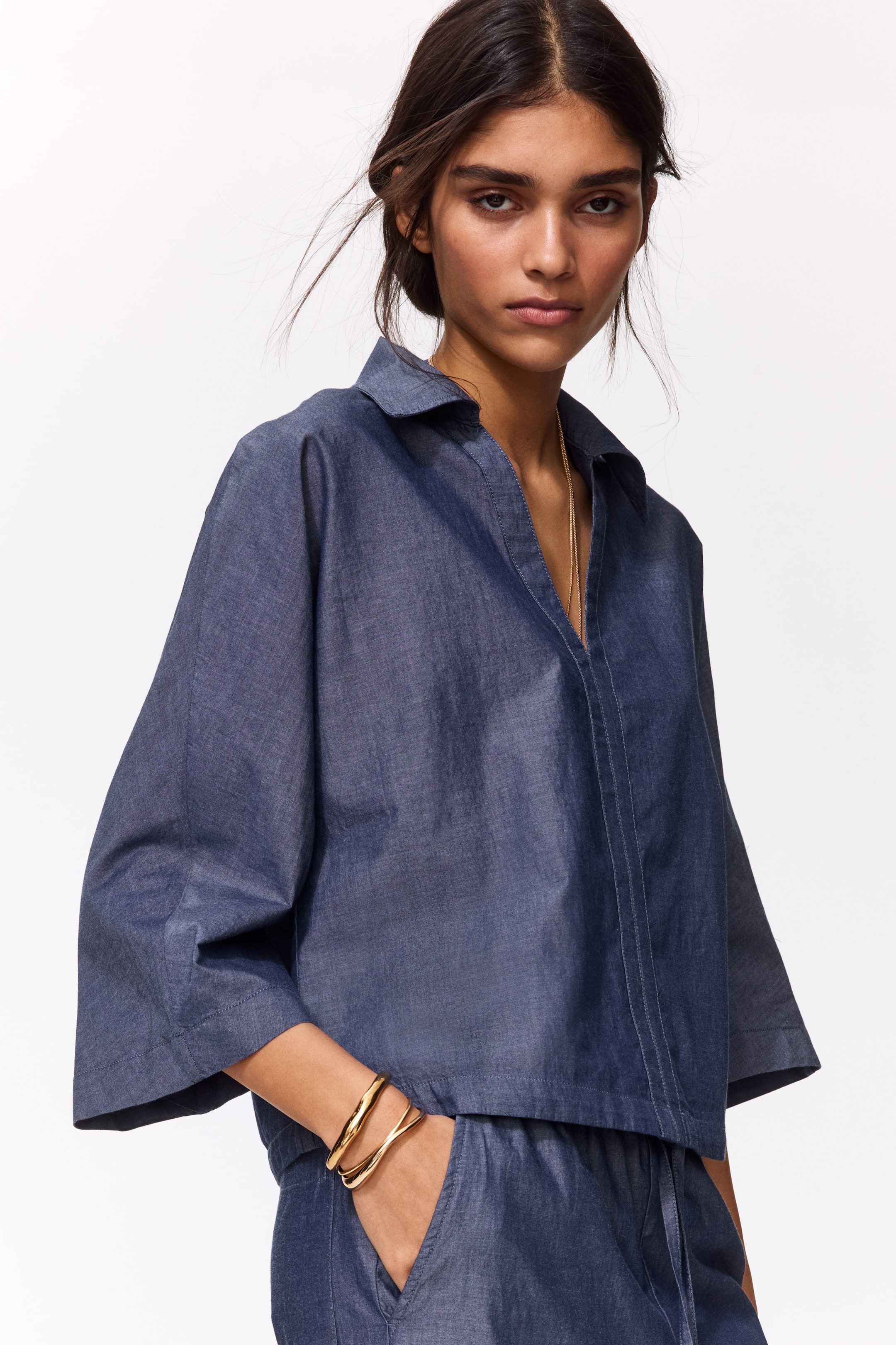 View larger image: Cotton popover shirt - Dark denim blue - Ladies | H&M IN 1