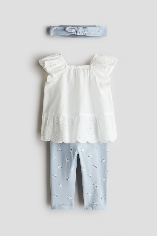 3-piece cotton set - Light blue/White/Yellow/Floral - 1