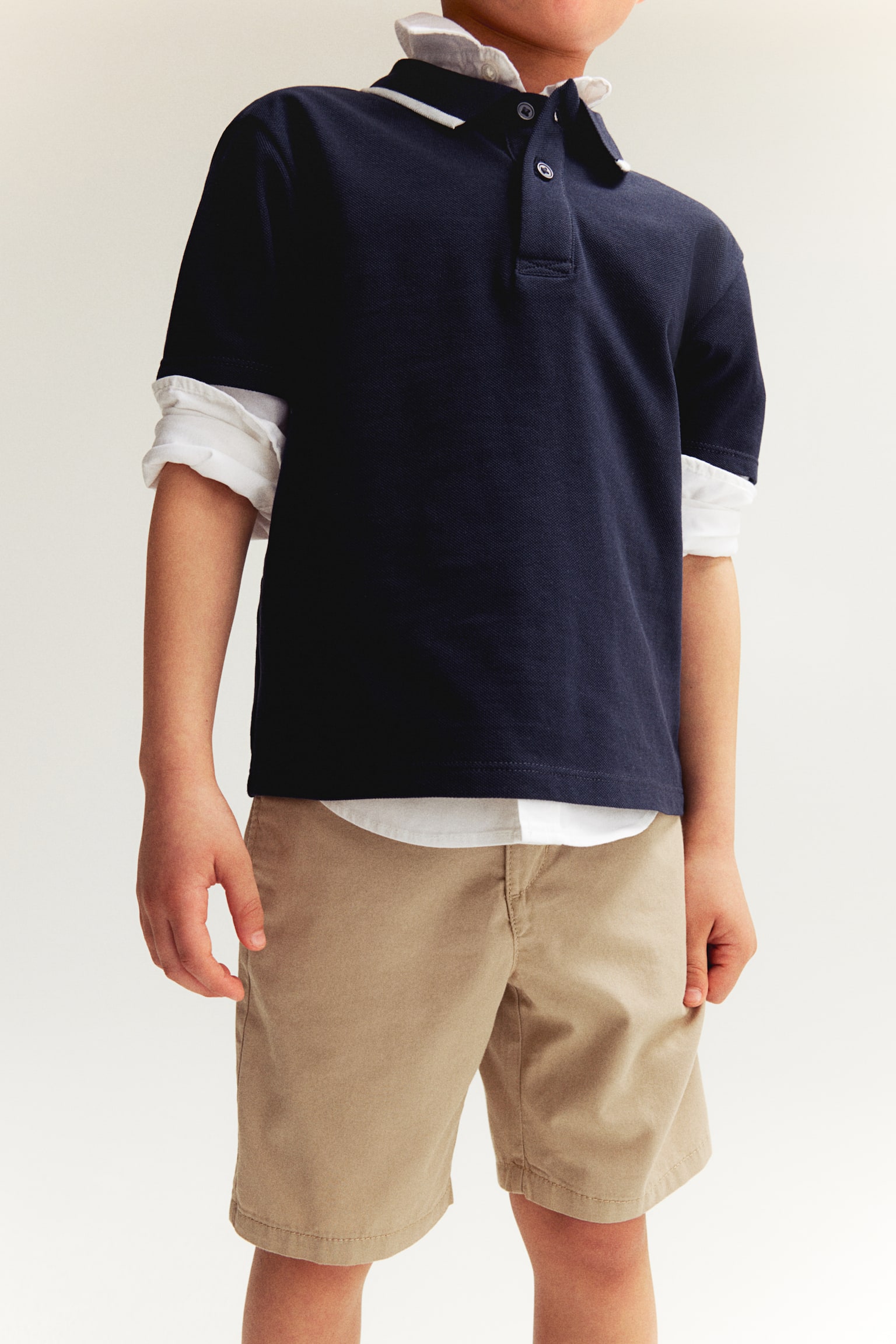 Polo Shirt & Shorts Set - Navy blue/Beige - 3