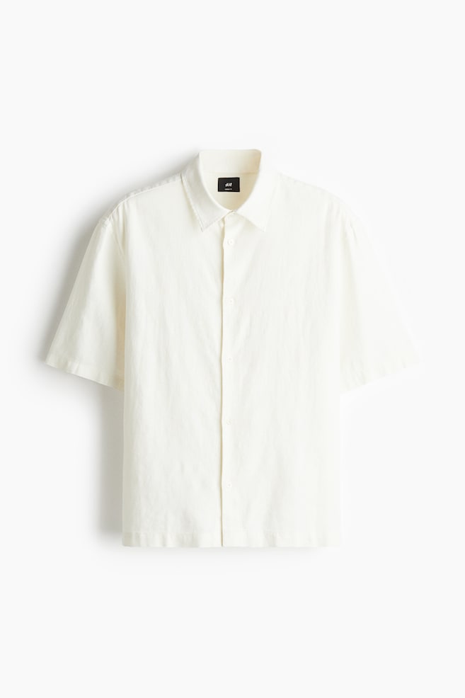 Loose Fit Short-sleeved linen-blend shirt - Cream - 1