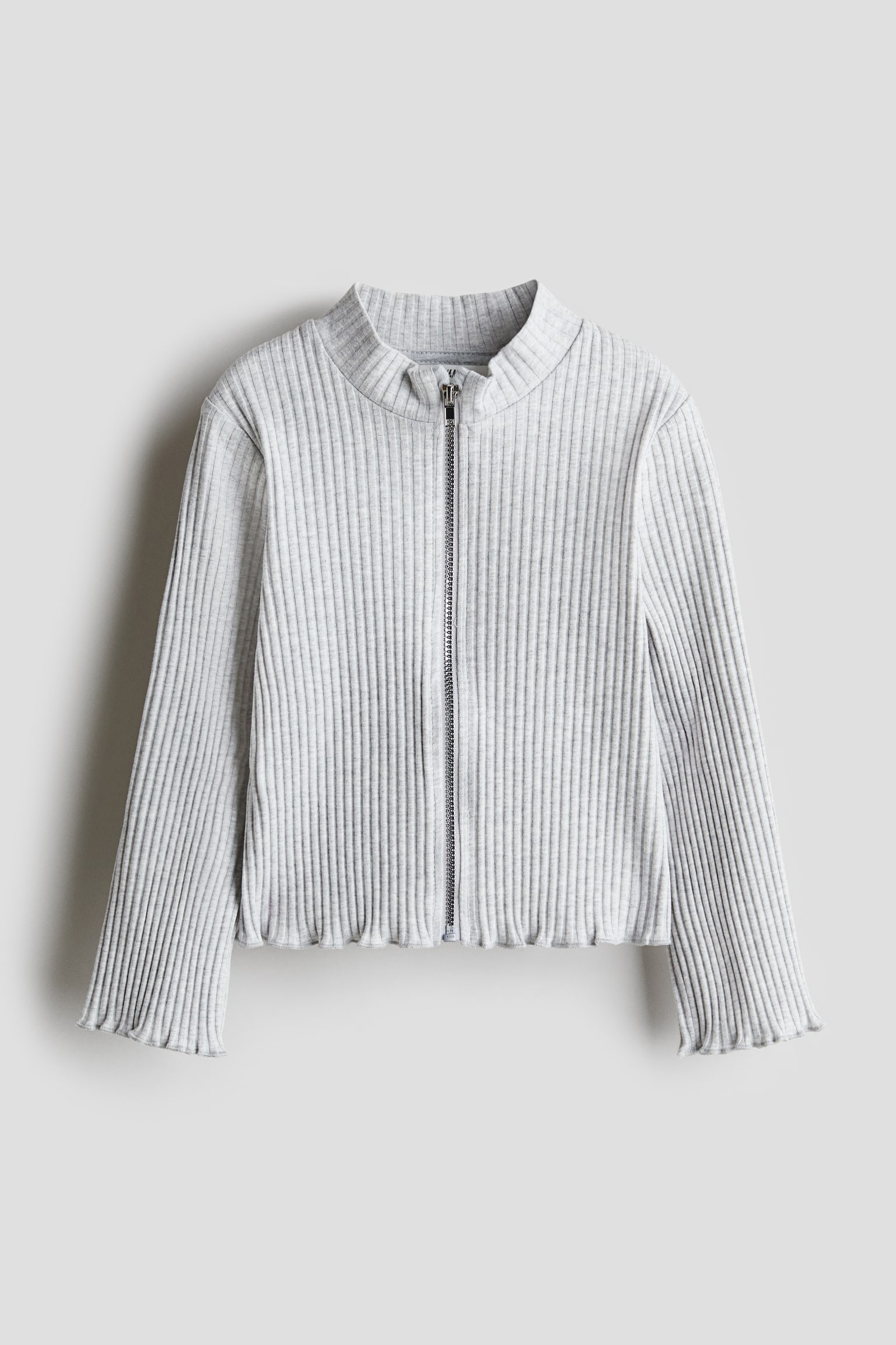 Ribbed jersey cardigan - Light grey marl/Red - 1