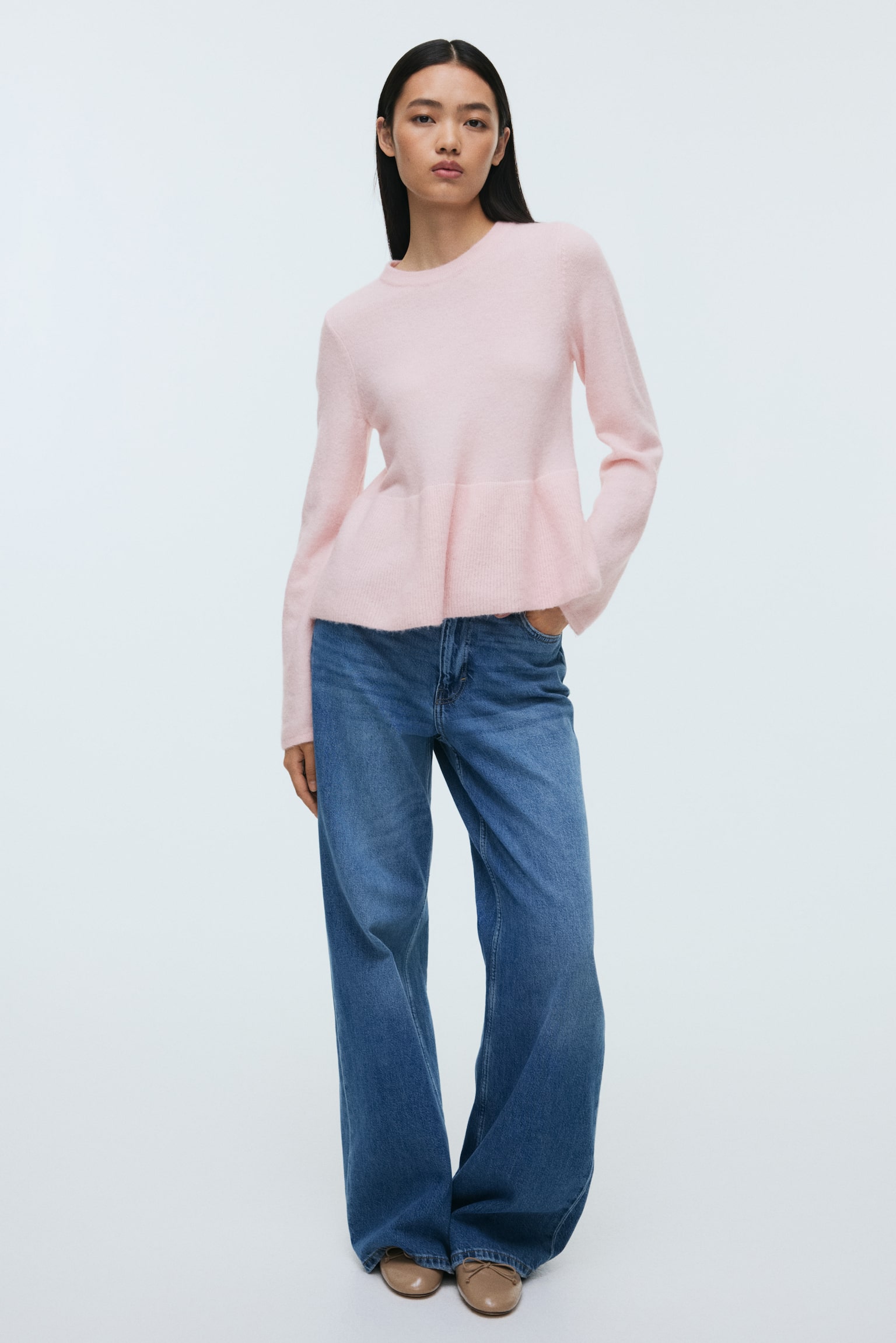 Peplum jumper - Rosa chiaro mélange/Beige chiaro/Grigio mélange - 6