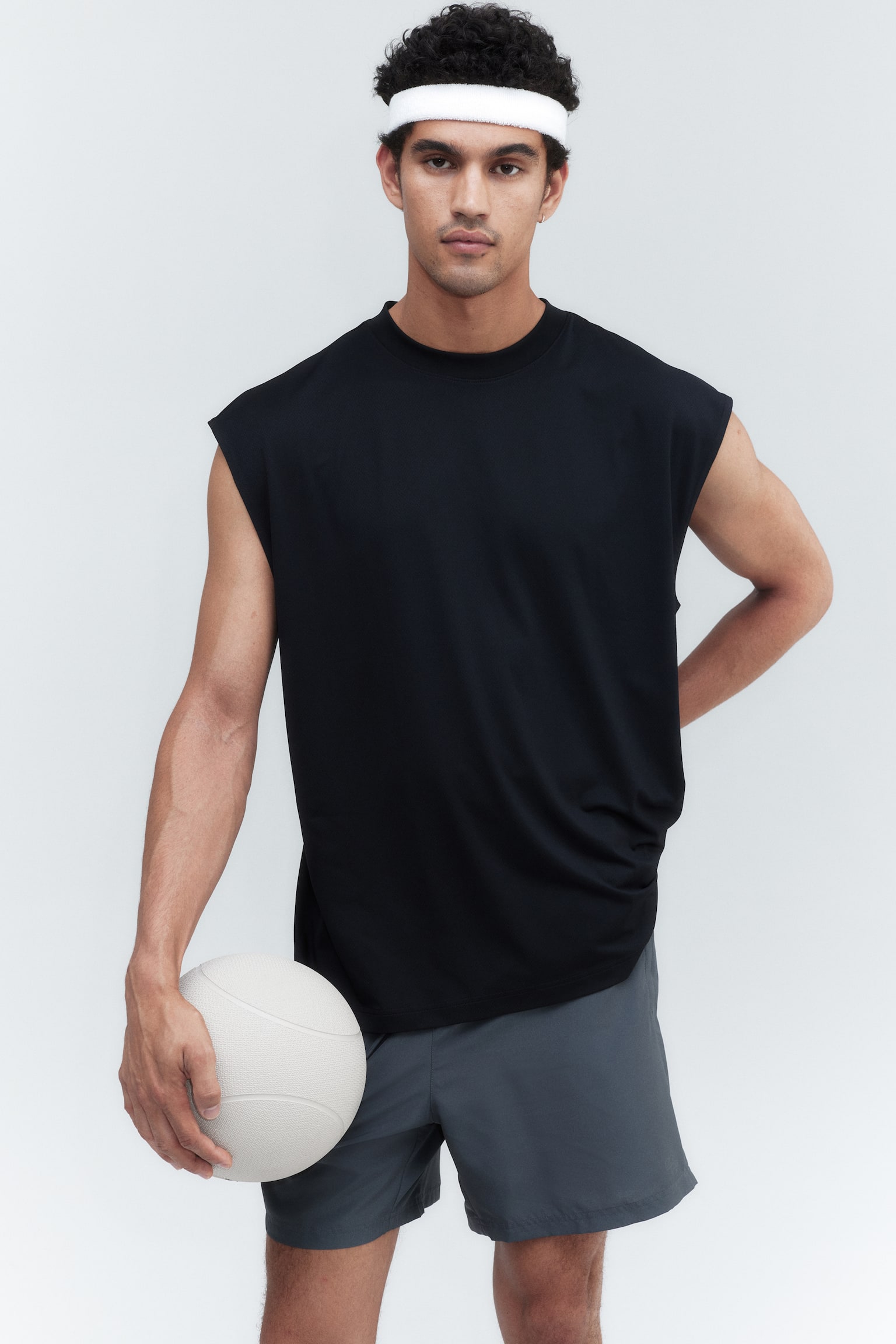 Loose Fit Sports vest top in DryMove™ - Black/Dark green - 1