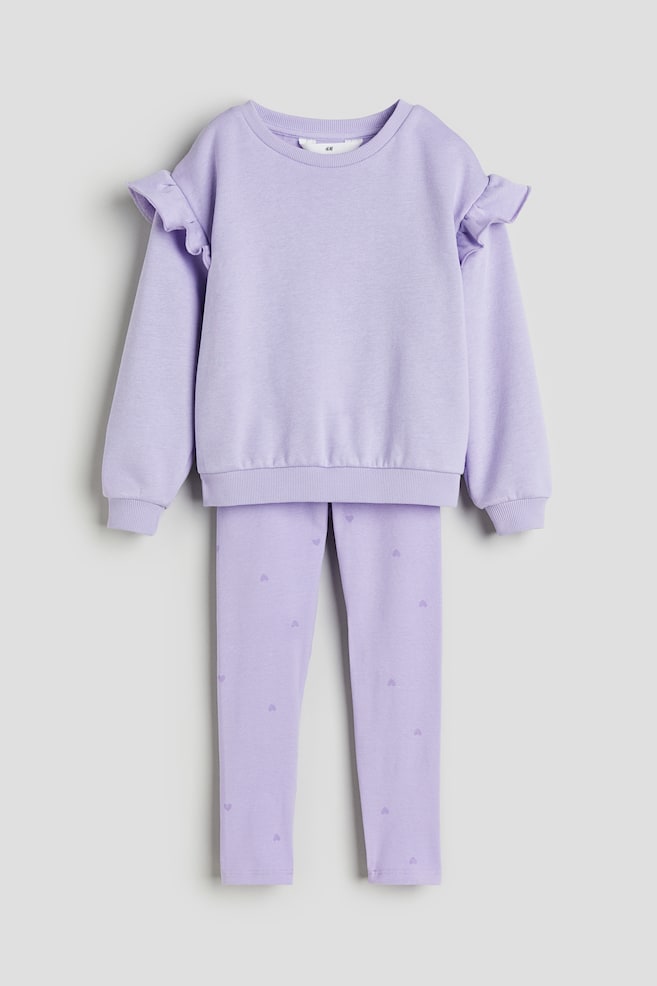 2-piece sweatshirt and leggings set - Lilac/Cream/Hearts - 1