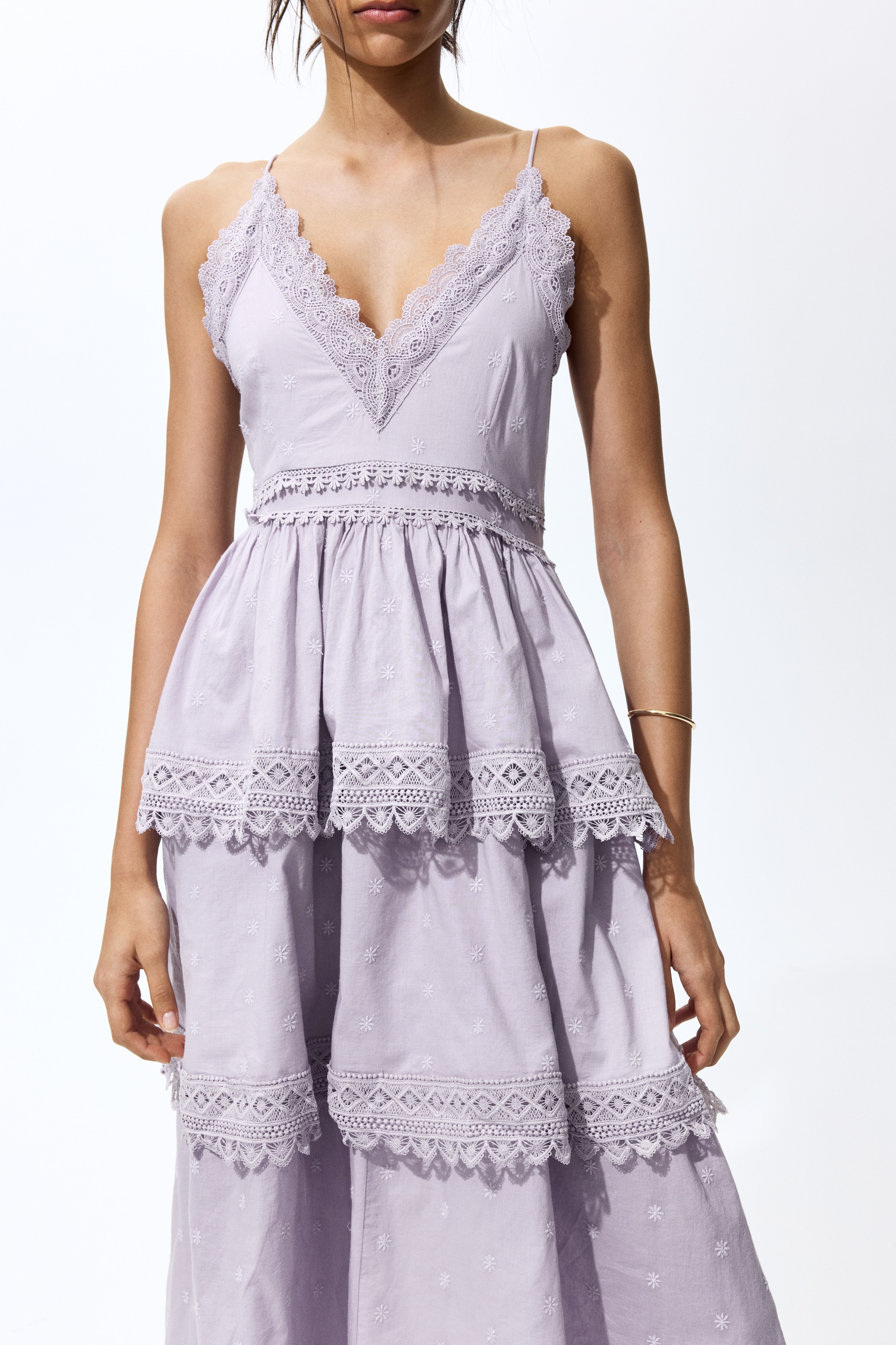 Lace-trimmed cotton dress