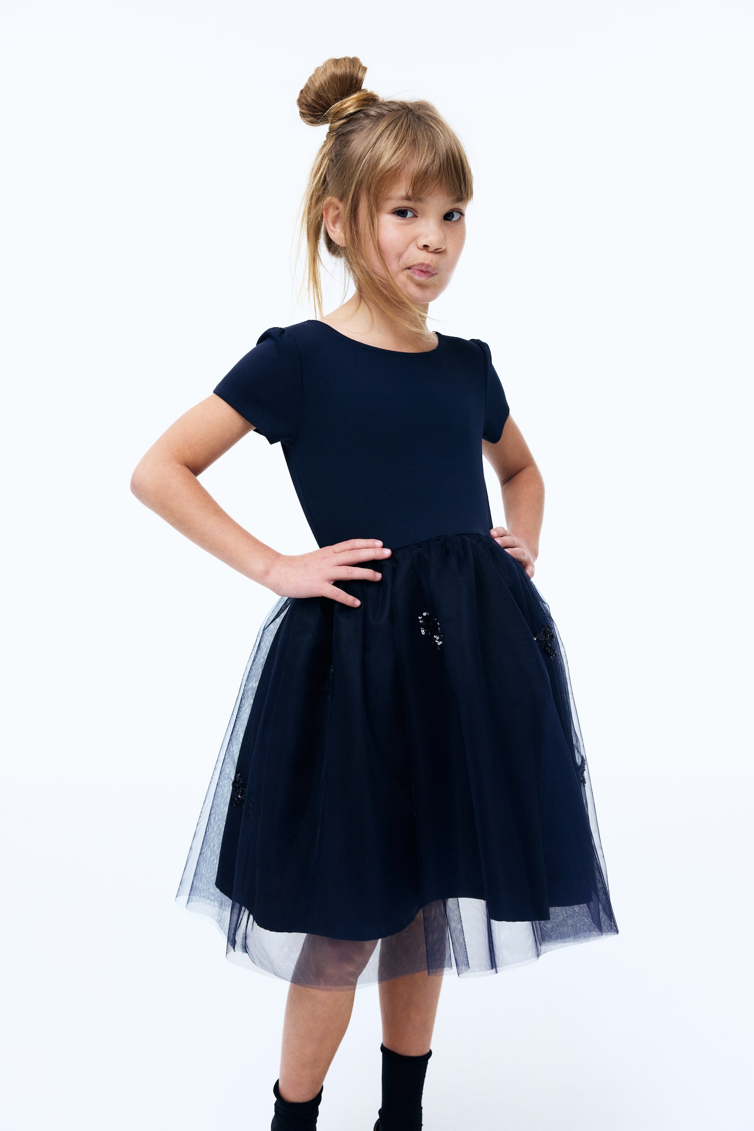 Dress with Flared Skirt - Navy blue/Red/plaid/Pink/purple/Cream/Cream/hearts - 4