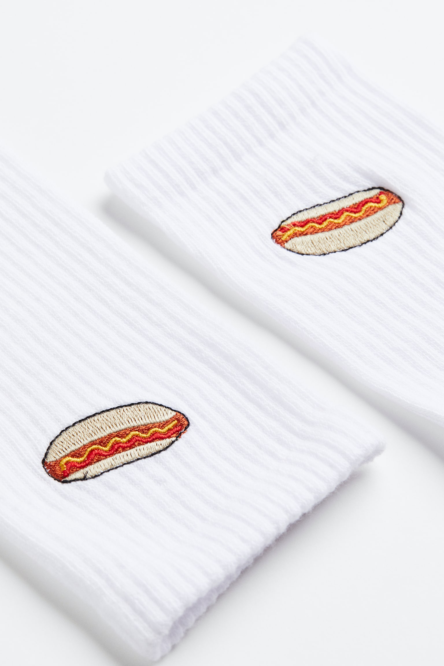 Socks - White/Hot Dog/White/Donut/White/Prawn/Black/Executive/White/SH/Black/SH/Black/Tiger/White/Hamburger/White/Dice/White/Pizza/White/Pizza/White/Embroidered/Cream/Lemon - 2