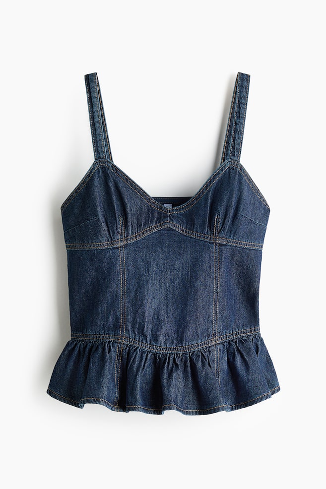 Denim peplum top - Dark denim blue/Light dusty pink/Light beige - 1