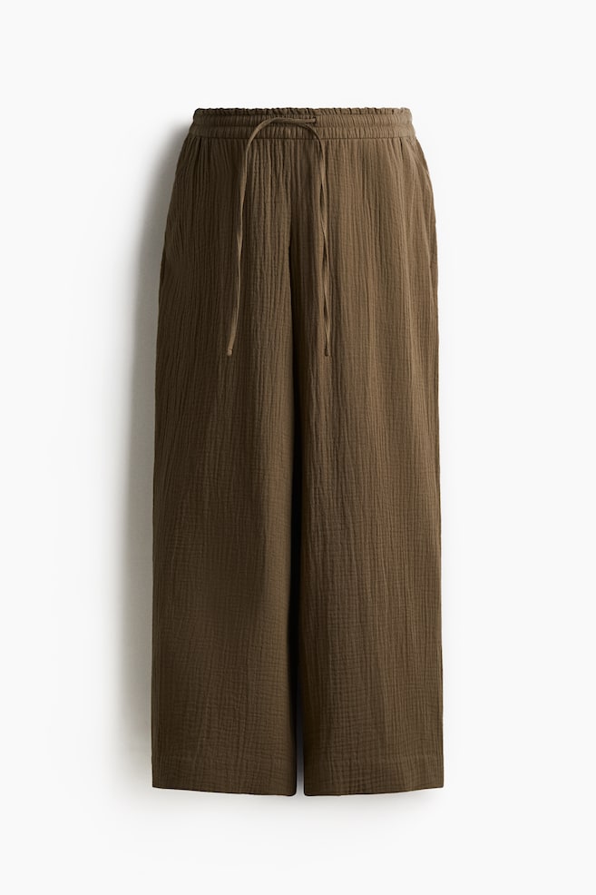 MAMA Pantalon large en mousseline - Vert kaki foncé/Noir/Beige clair/rayé - 1