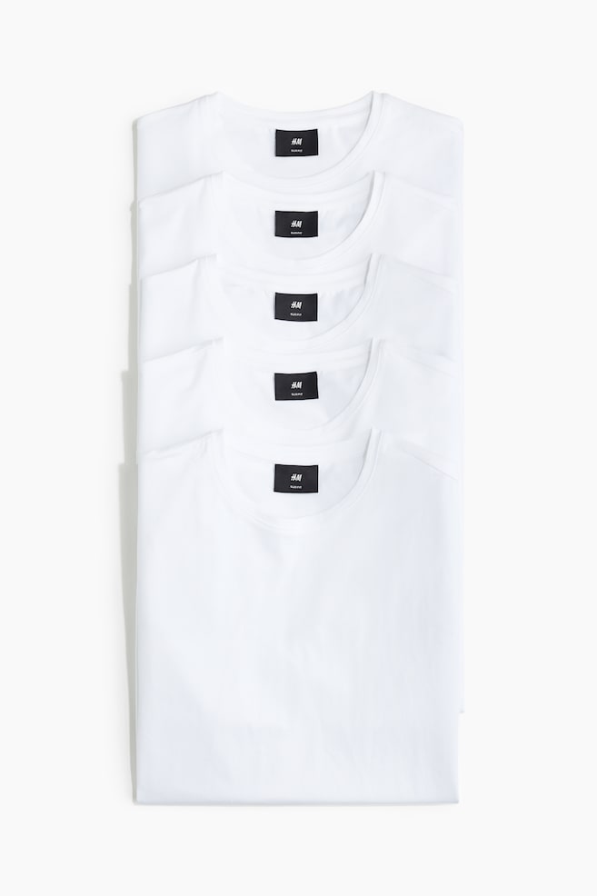 5-pack Slim Fit T-shirts - White/White/black/Brown/gray/Dark turquoise/white - 1