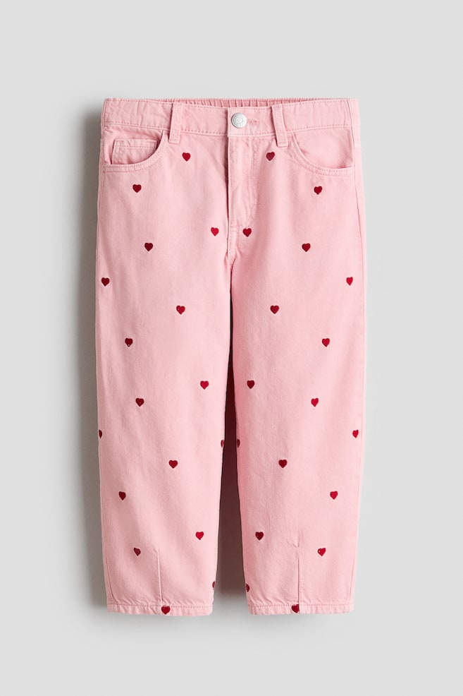Loose-Fit Barrel-Leg Jeans - Light pink/hearts/Denim gray/bows - 1