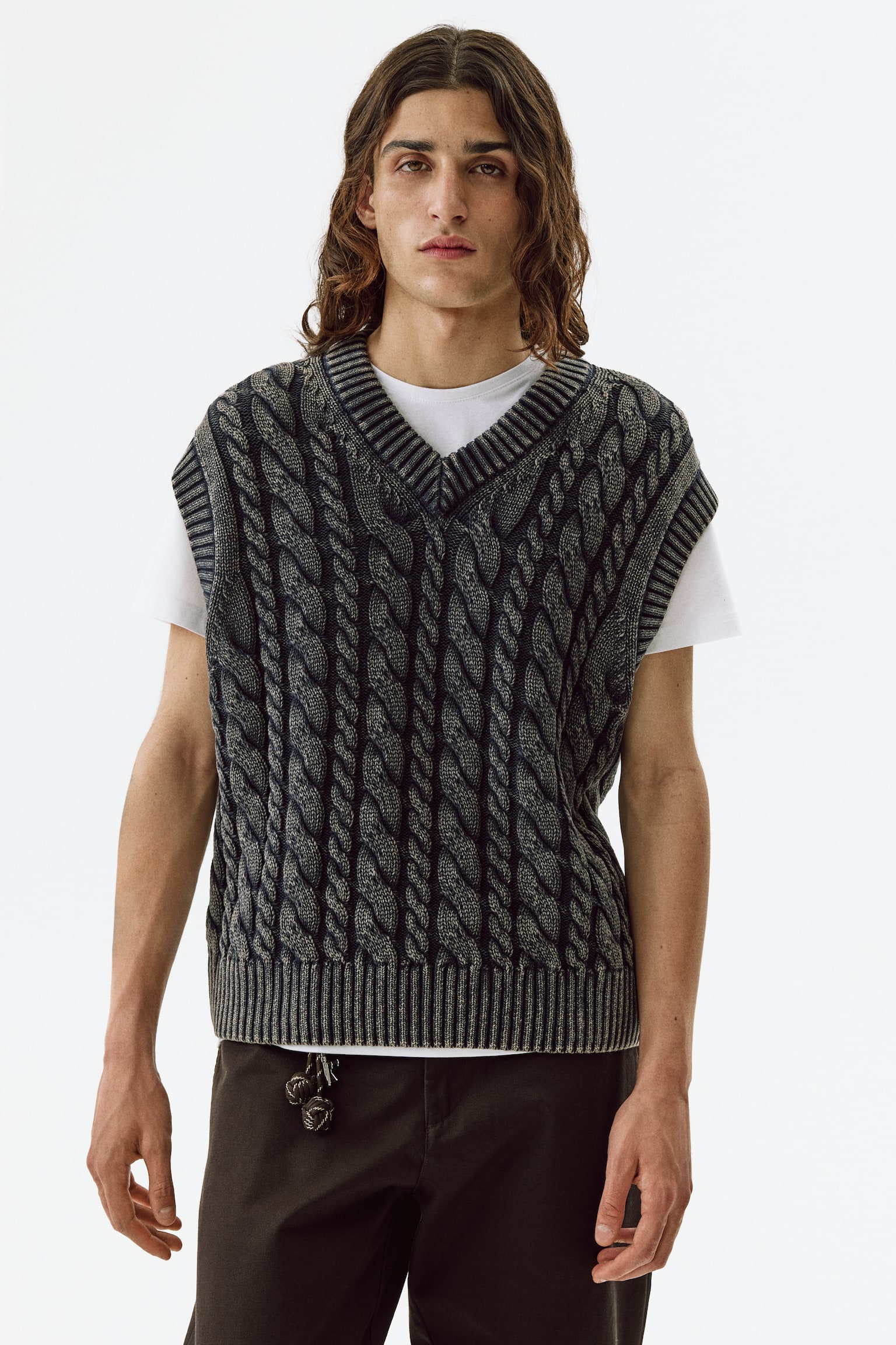 Relaxed Fit Cotton sweater vest - Navy blue/Cream/Light dusty blue - 1