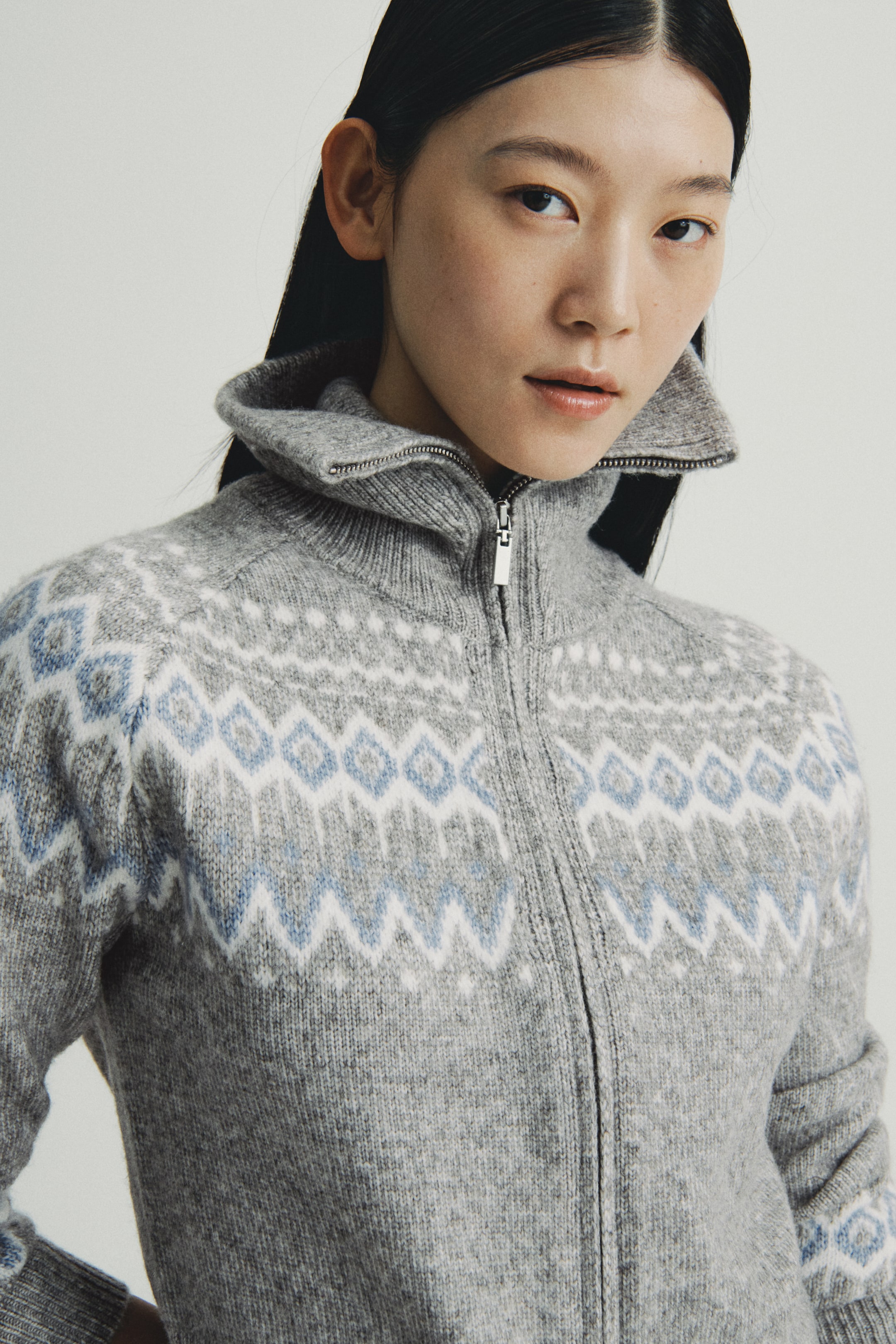 拡大画像を表示: ジャカードニットカーディガン - Grey marl/Patterned - レディース | H&M JP 4