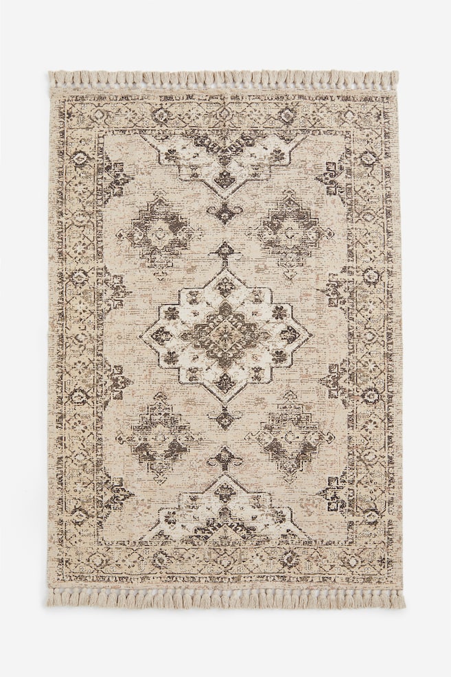 Fringed patterned rug - Beige/Patterned - 1