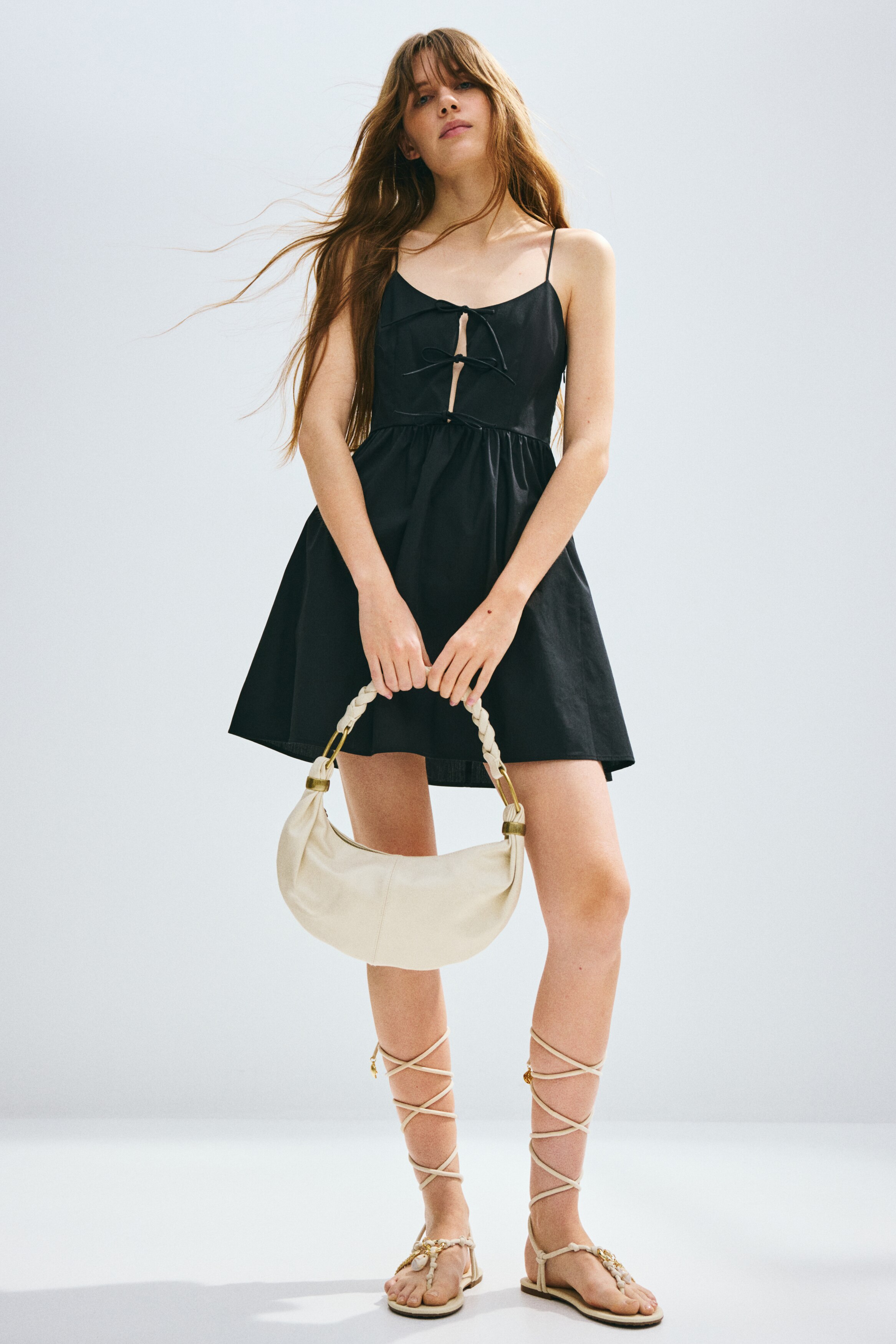 Tie-detail poplin dress