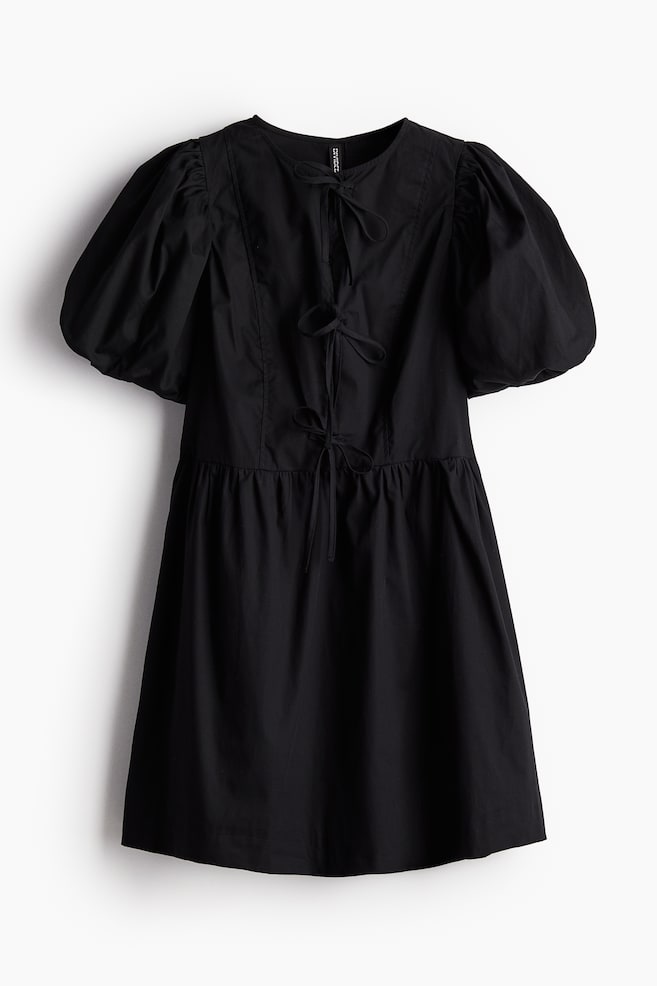 Robe à manches bouffantes avec détails à nouer - Noir - 1