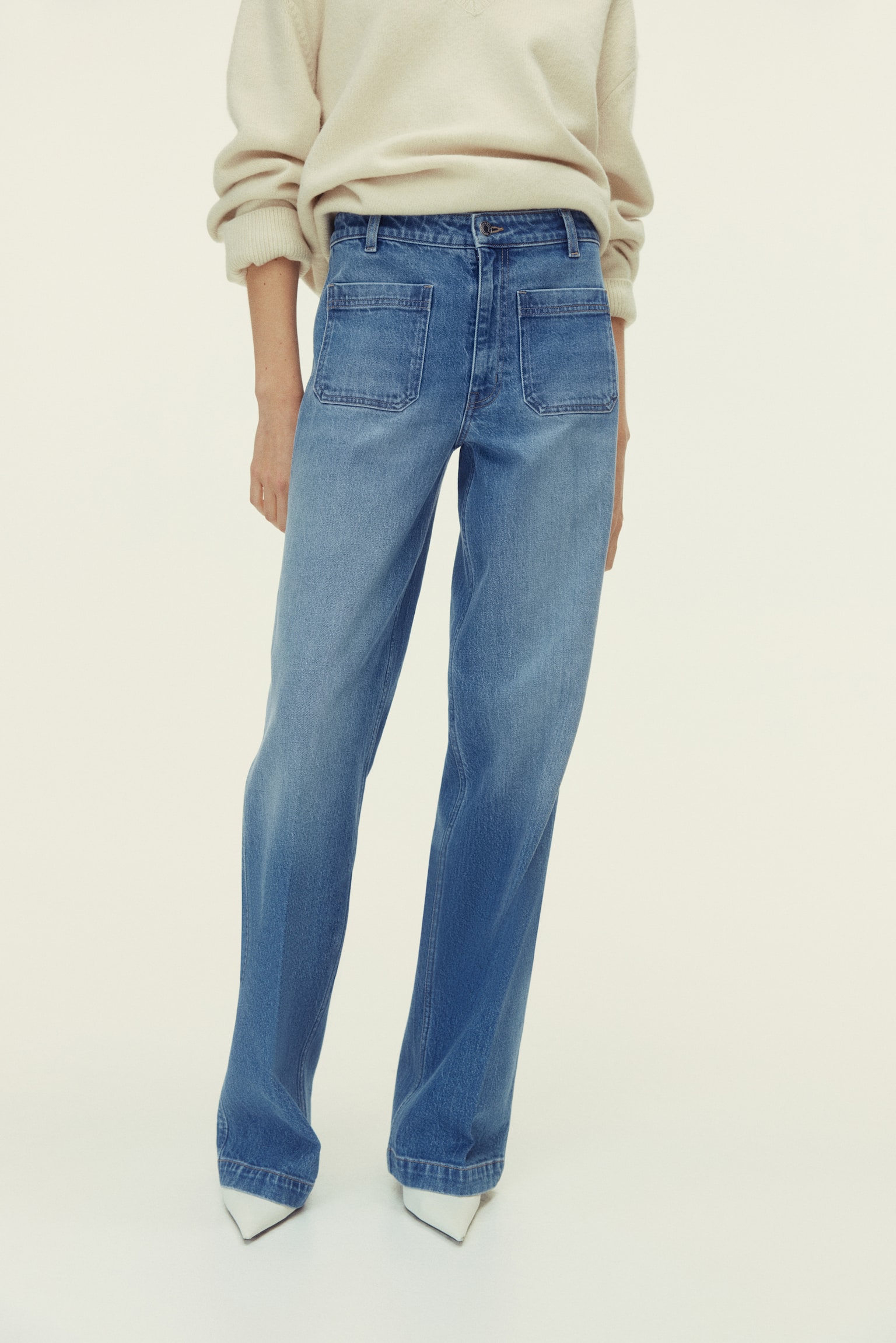 Wide High Jeans - Light denim blue/White/Navy denim blue/Dark denim blue/Dark brown/Light red/Powder pink - 4