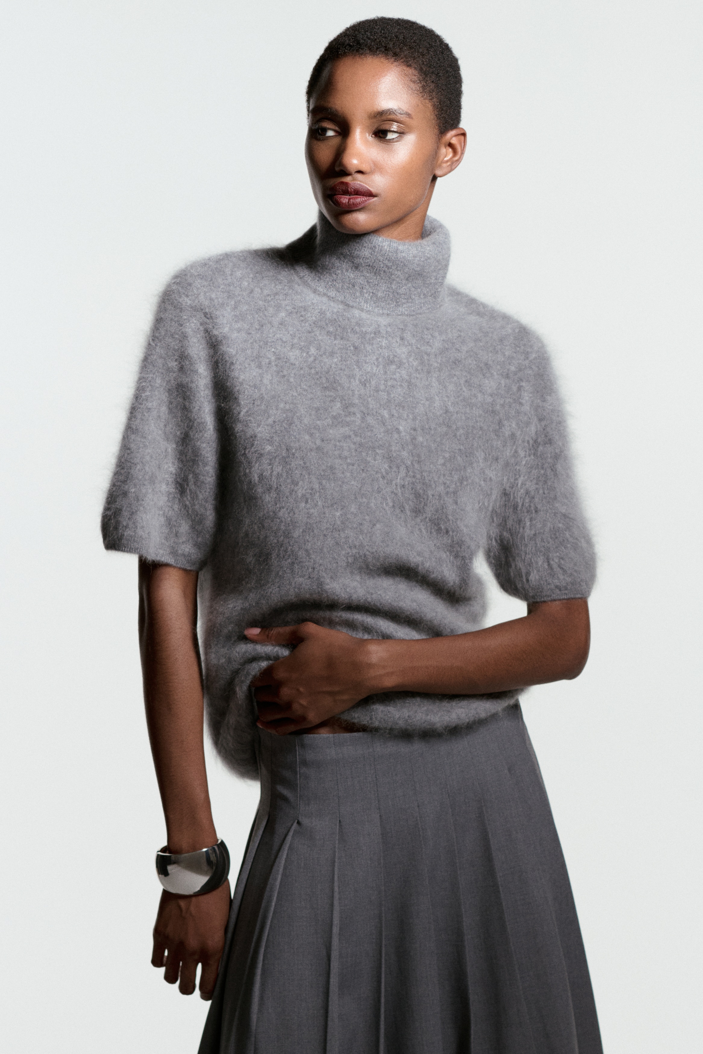 Brushed Cashmere Turtleneck Top - Gray - Ladies | H&M US